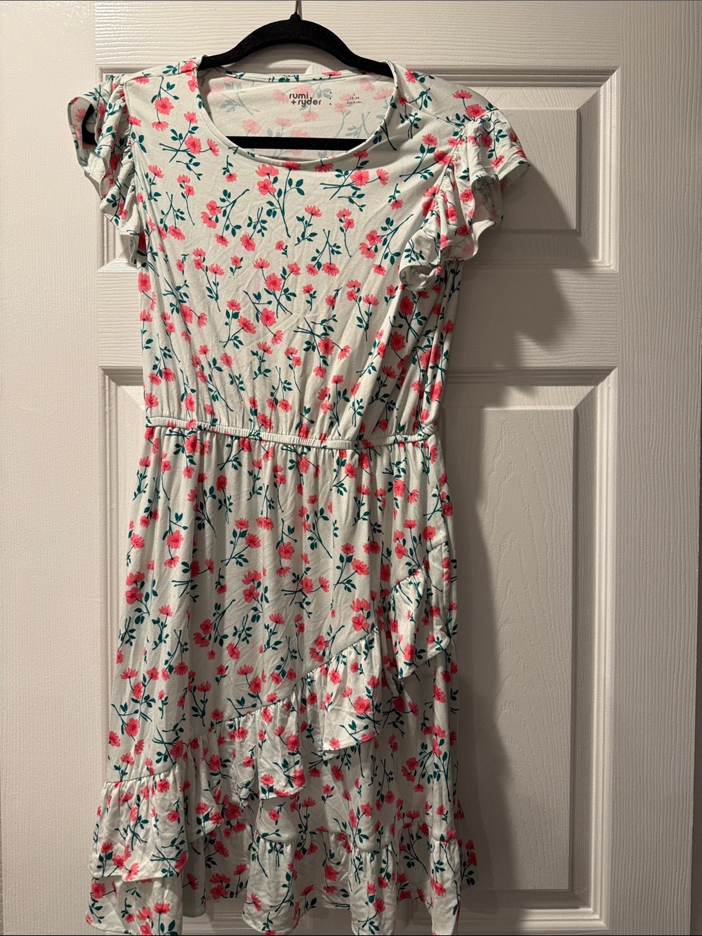 Wonder Kids Floral Ruffle Casual Dress - White with Pink Flowers